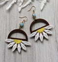 Load image into Gallery viewer, Retro Daisy Earrings With Vintage 90s Fabric Flowers And 1960s Blue Glass