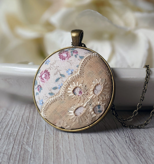 Vintage Floral Fabric Pendant With Lace - Pink, Beige, Blue, Green