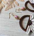 Load image into Gallery viewer, Daisy Earrings Handmade With Vintage Flowers, Wood Hoops, And Vintage Pink Glass