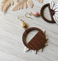 Load image into Gallery viewer, Daisy Earrings Handmade With Vintage Flowers, Wood Hoops, And Vintage Pink Glass