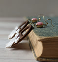 Load image into Gallery viewer, Daisy Earrings Handmade With Vintage Flowers, Wood Hoops, And Vintage Pink Glass