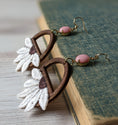Load image into Gallery viewer, Daisy Earrings Handmade With Vintage Flowers, Wood Hoops, And Vintage Pink Glass