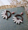 Load image into Gallery viewer, Daisy Earrings Handmade With Vintage Flowers, Wood Hoops, And Vintage Pink Glass