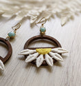 Load image into Gallery viewer, Retro Daisy Earrings With Vintage 90s Fabric Flowers And 1960s Blue Glass