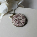Load image into Gallery viewer, Burgundy Cotton And Antique French 1920s Lace Pendant With Initial Charm