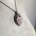 Load image into Gallery viewer, Burgundy Cotton And Antique French 1920s Lace Pendant With Initial Charm