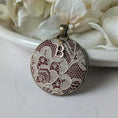 Load image into Gallery viewer, Burgundy Cotton And Antique French 1920s Lace Pendant With Initial Charm