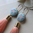 Load image into Gallery viewer, Aqua Blue And Peach Coral Earrings Handmade With Vintage Floral Fabric