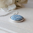 Load image into Gallery viewer, Blue Vintage French Lace In Small Round Silver Pendant