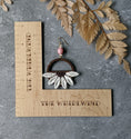 Load image into Gallery viewer, Daisy Earrings Handmade With Vintage Flowers, Wood Hoops, And Vintage Pink Glass