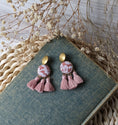 Load image into Gallery viewer, Vintage Lace Tassel Earrings - Terracotta Orange, Pastel Pink, Gold Brass