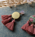 Load image into Gallery viewer, Vintage Floral Fabric Fan Tassel Earrings, Mauve Pink And Sage Green