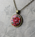 Load image into Gallery viewer, Small Pink And Red Rose Necklace, Handmade With Cute Vintage Floral Fabric