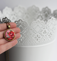Load image into Gallery viewer, Small Pink And Red Rose Necklace, Handmade With Cute Vintage Floral Fabric