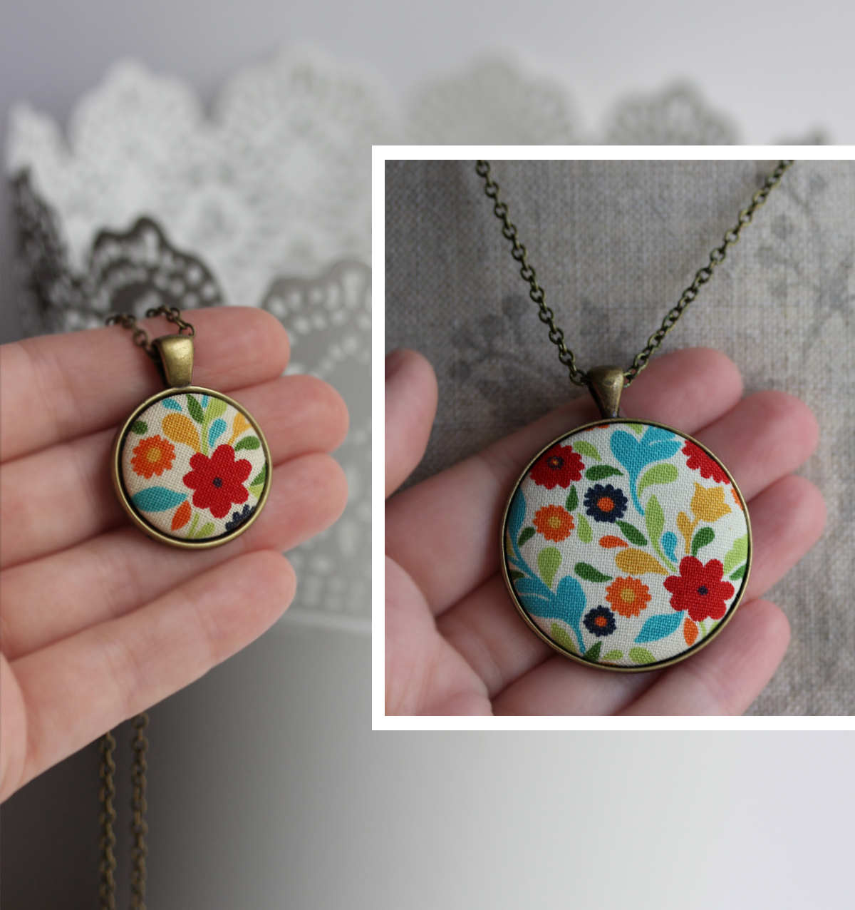 Cute Necklace With Colorful Floral Fabric