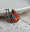 Load image into Gallery viewer, Vintage Fabric Pendant, Red Floral, Small Or Large