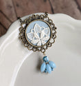 Load image into Gallery viewer, Sky Blue Crystal, Fabric, And Vintage Lace Art Nouveau Style Pendant