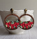 Load image into Gallery viewer, Red Rose Earrings, 1970s Vintage Fabric Red Flower Earrings, Cottagecore Jewelry