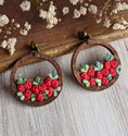 Load image into Gallery viewer, Red Rose Earrings, 1970s Vintage Fabric Red Flower Earrings, Cottagecore Jewelry
