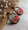 Load image into Gallery viewer, Red Rose Earrings, 1970s Vintage Fabric Red Flower Earrings, Cottagecore Jewelry