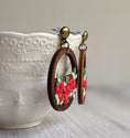 Load image into Gallery viewer, Red Rose Earrings, 1970s Vintage Fabric Red Flower Earrings, Cottagecore Jewelry