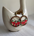Load image into Gallery viewer, Red Rose Earrings, 1970s Vintage Fabric Red Flower Earrings, Cottagecore Jewelry