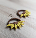 Load image into Gallery viewer, Yellow Sunflower Earrings, Large Half Flower Dangles, Boho Hippie Vintage 90s Fabric