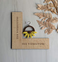 Load image into Gallery viewer, Yellow Sunflower Earrings, Large Half Flower Dangles, Boho Hippie Vintage 90s Fabric
