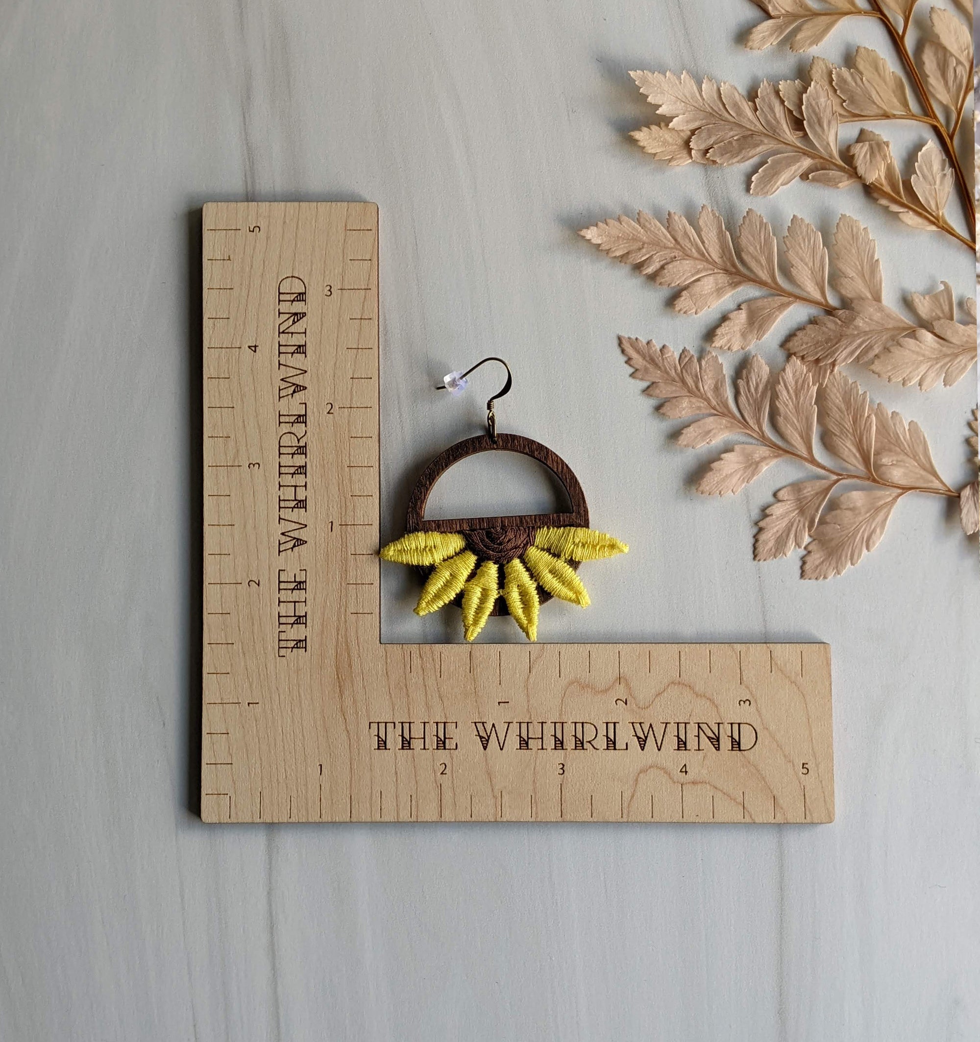 Yellow Sunflower Earrings, Large Half Flower Dangles, Boho Hippie Vintage 90s Fabric