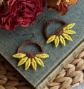 Load image into Gallery viewer, Yellow Sunflower Earrings, Large Half Flower Dangles, Boho Hippie Vintage 90s Fabric