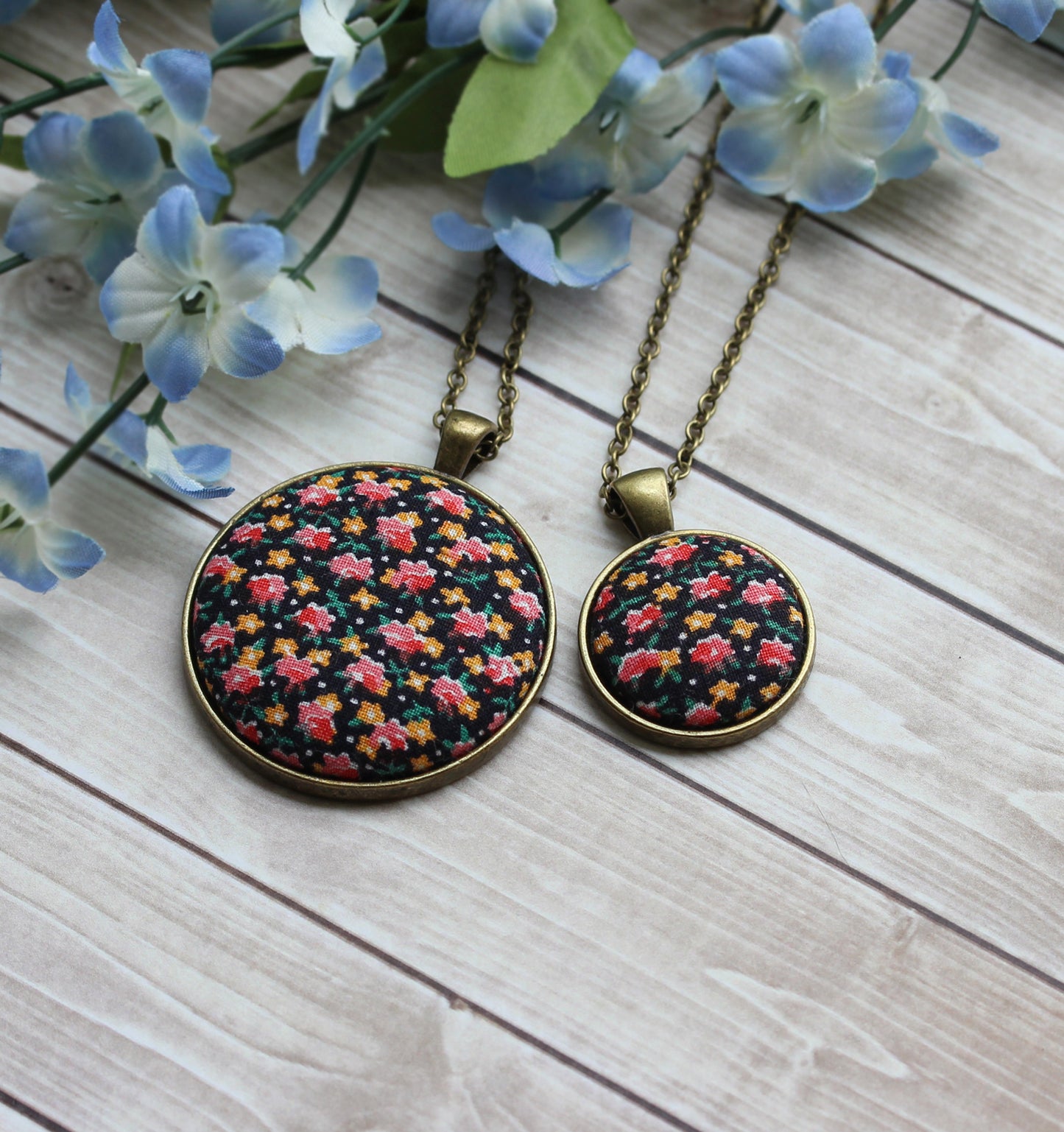 Black, Pink, And Orange Vintage Floral Fabric Jewelry