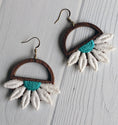 Load image into Gallery viewer, Half Daisy Earrings Made With Vintage 90s Fabric Flowers And Wood Hoops - Teal Green And White
