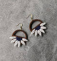 Load image into Gallery viewer, Half Daisy Earrings Made With Vintage 90s Fabric Flowers And Wood Hoops - Navy Blue And White