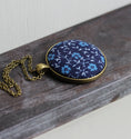 Load image into Gallery viewer, Navy Blue Hippie Necklace, Vintage Floral Fabric Jewelry