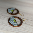 Load image into Gallery viewer, Whimsical Pastel Blue Daisy Earrings Made With Vintage Flowers And Wood Hoops