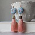 Load image into Gallery viewer, Aqua Blue And Peach Coral Earrings Handmade With Vintage Floral Fabric