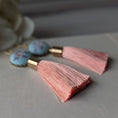 Load image into Gallery viewer, Aqua Blue And Peach Coral Earrings Handmade With Vintage Floral Fabric