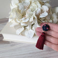 Load image into Gallery viewer, 1950s Style Vintage Floral Fabric Earrings With Long Tassels - Navy And Burgundy