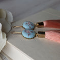 Load image into Gallery viewer, Aqua Blue And Peach Coral Earrings Handmade With Vintage Floral Fabric