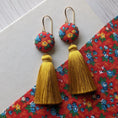 Load image into Gallery viewer, Colorful Funky Earrings Handmade With Vintage Floral Fabric In Primary Colors
