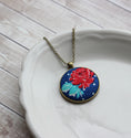 Load image into Gallery viewer, Red Rose Pendant Necklace, Cute Floral Fabric Jewelry