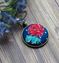 Load image into Gallery viewer, Red Rose Pendant Necklace, Cute Floral Fabric Jewelry