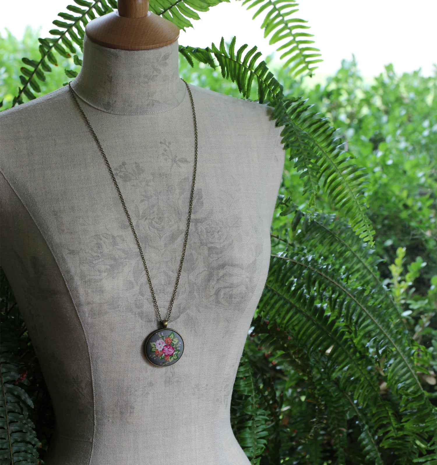 Pastel Fabric Necklace, Coral, Pink, Gray