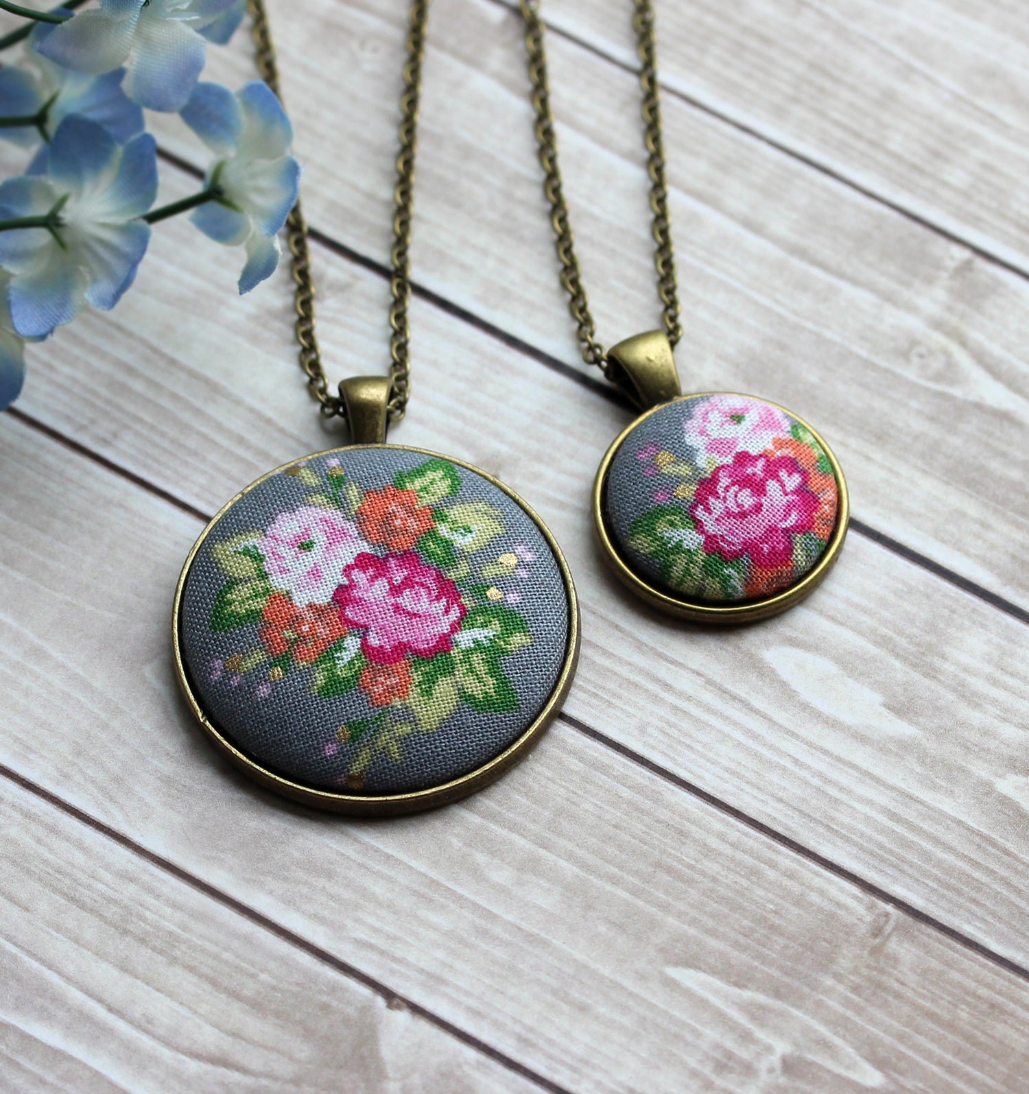 Pastel Fabric Necklace, Coral, Pink, Gray
