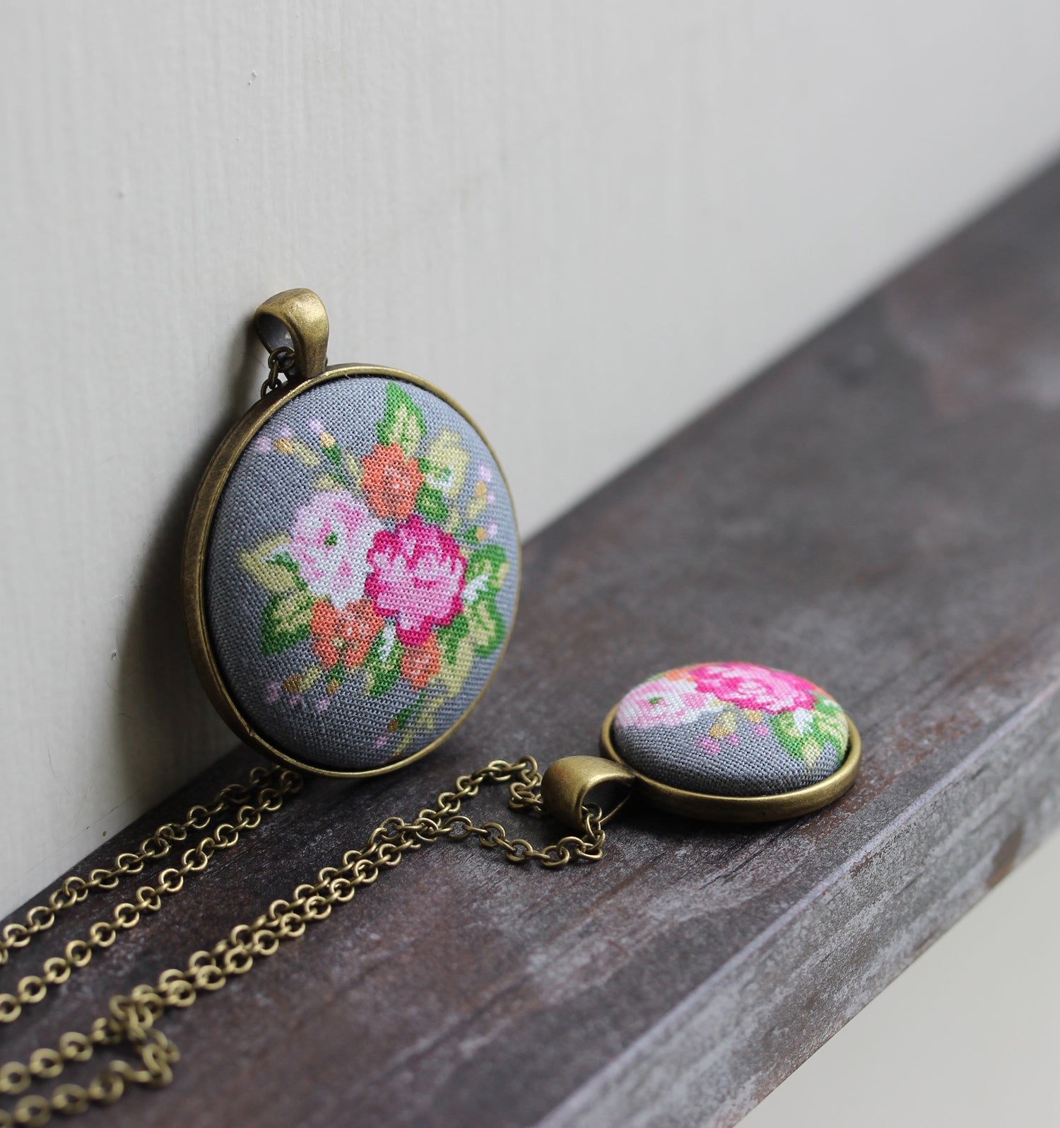 Pastel Fabric Necklace, Coral, Pink, Gray