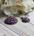 Load image into Gallery viewer, Coral And Navy Necklace, Small Or Large Fabric Pendant