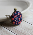 Load image into Gallery viewer, Coral And Navy Necklace, Small Or Large Fabric Pendant