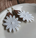 Load image into Gallery viewer, Large Lace Flower Boho Earrings On Wood Teardrops