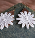 Load image into Gallery viewer, Large Lace Flower Boho Earrings On Wood Teardrops