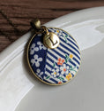 Load image into Gallery viewer, Vintage Quilt Necklace With Letter Charm - Navy Blue Floral And White Stripes